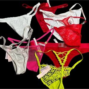 Lots of 8 Victoria's Secret Red, White, Hot Pink & Neon Yellow Mix Panty Set